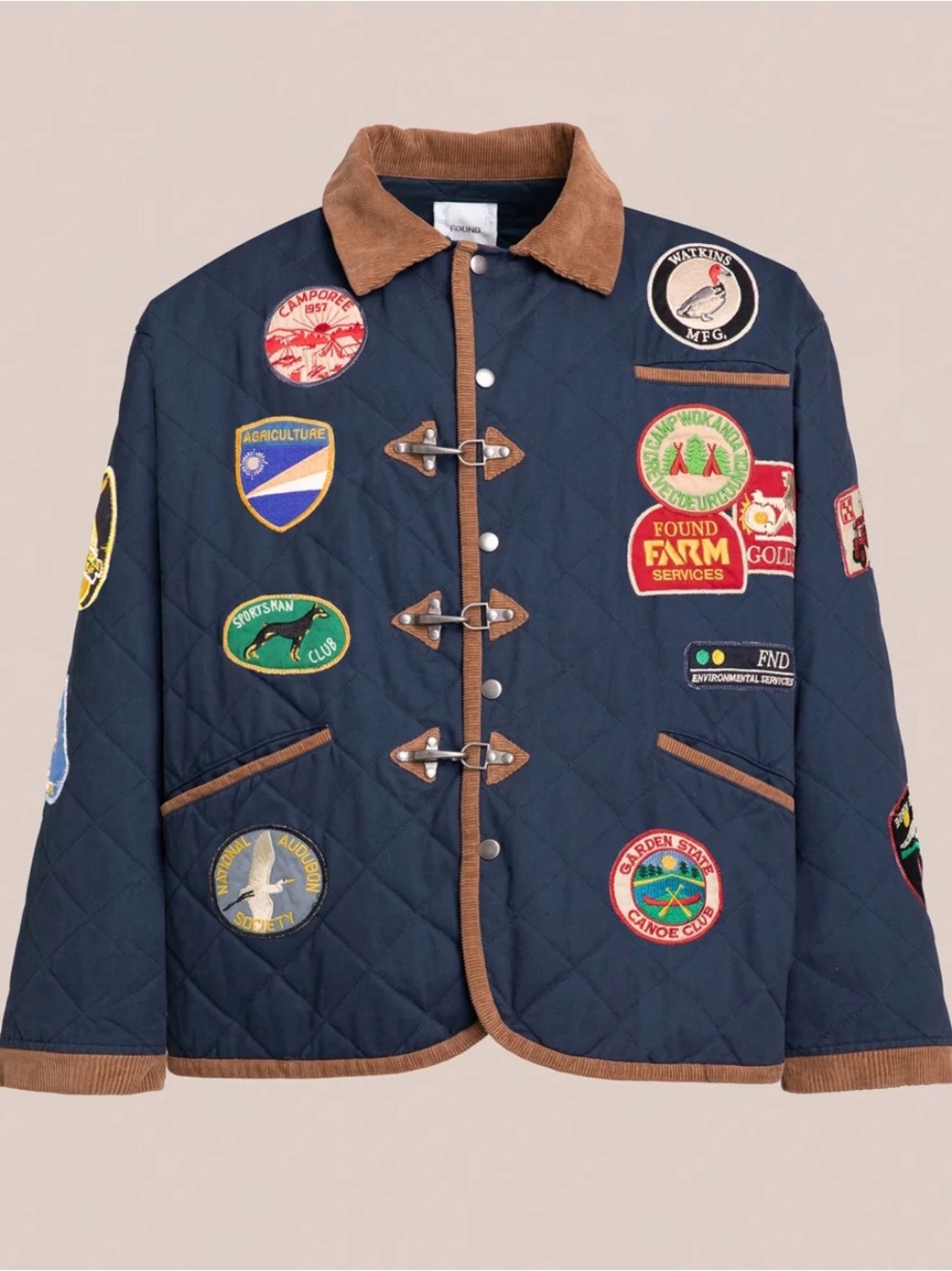 FOUND Unisex Farmstead Quilt Patchwork Jacket in Navy - Small